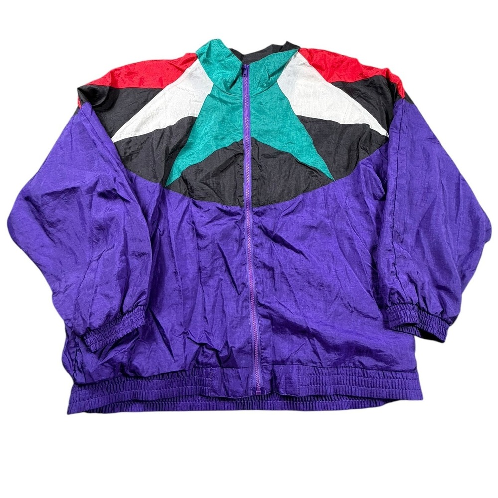 Vintage 90s Shell Shock Colorblock Windbreaker Jacket Purple Teal Womens 2X